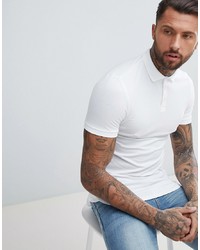 ASOS DESIGN Longline Muscle Fit Polo With Bound Curved Hem In White