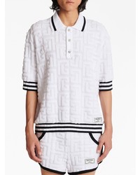 Balmain Monogram Cotton Towelling Polo Shirt