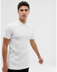 ASOS DESIGN Muscle Fit Jersey Polo In Rib In White