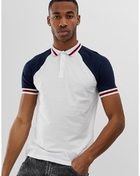 ASOS DESIGN Organic Raglan Polo Shirt With Contrast Sleeves And Tipping In White