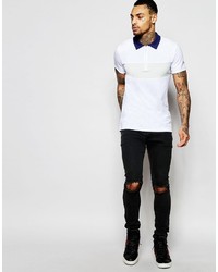 Diesel Polo T Leonardo Slim Fit Pique Chest Panel And Contrast Collar In White