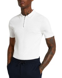 River Island Ribbed Quarter Zip Polo In White At Nordstrom