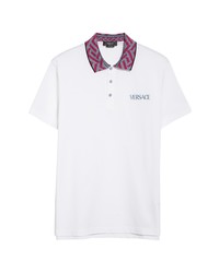 Versace Tailored Fit Greca Collar Polo In Optical White At Nordstrom