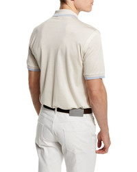 Brioni Tape Tipped Zip Polo Shirt Ivory