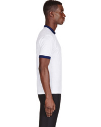 Alexander McQueen White Blue Contrast Skull Embroidered Polo
