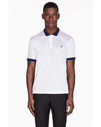 Alexander McQueen White Blue Contrast Skull Embroidered Polo