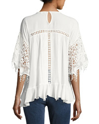 Lumie Lace Inset Poncho Top Off White