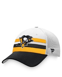 FANATICS Branded Whiteblack Pittsburgh Penguins 2021 Nhl Draft Authentic Pro On Stage Trucker Snapback Hat
