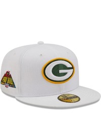 New Era White Green Bay Packers 1995 Pro Bowl Patch Green Undervisor 59fify Fitted Hat