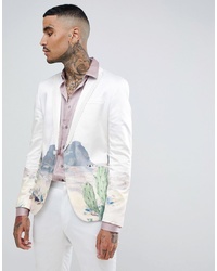ASOS DESIGN Skinny Suit Jacket With Western Design In White Sa