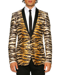 Dolce & Gabbana Tiger Print Shawl Collar Gold Fit Evening Jacket Whiteblackgold