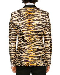 Dolce & Gabbana Tiger Print Shawl Collar Gold Fit Evening Jacket Whiteblackgold