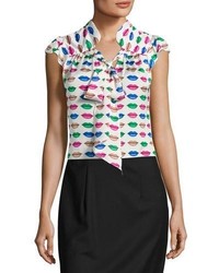 Milly Emily Tie Neck Lip Print Georgette Blouse