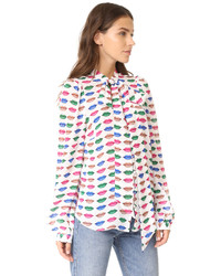Milly Kiss Print Tie Neck Blouse