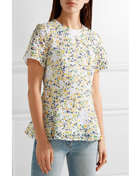 MICHAEL Michael Kors Michl Michl Kors Hayden Printed Broderie Anglaise Cotton Peplum Blouse White