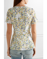 MICHAEL Michael Kors Michl Michl Kors Hayden Printed Broderie Anglaise Cotton Peplum Blouse White