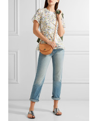 MICHAEL Michael Kors Michl Michl Kors Hayden Printed Broderie Anglaise Cotton Peplum Blouse White