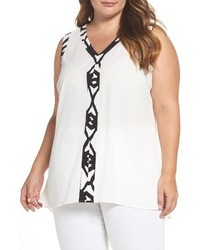 Vince Camuto Print Trim Highlow Blouse