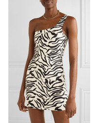 Sprwmn One Shoulder Zebra Print Leather Mini Dress