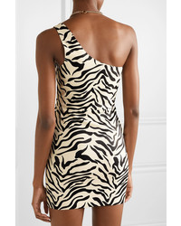 Sprwmn One Shoulder Zebra Print Leather Mini Dress