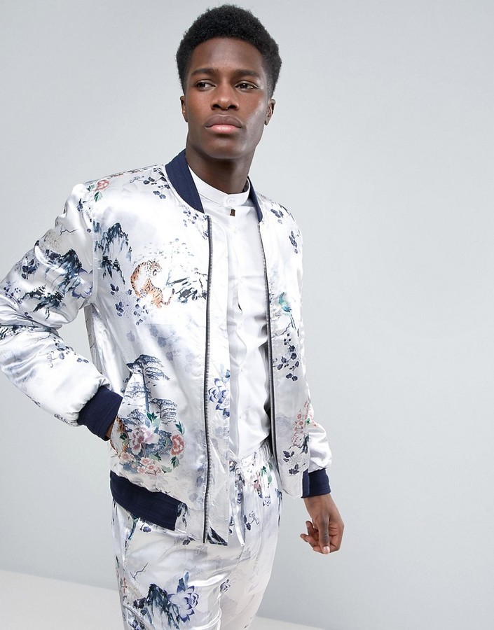 konkurrenter kursiv ødemark Asos Bomber Jacket With Tiger Floral Print, $47 | Asos | Lookastic