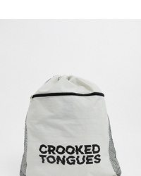 Crooked Tongues Unisex Logo Drawstring Bag In White