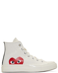 White Print Canvas High Top Sneakers