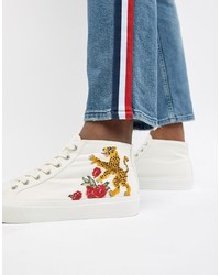 ASOS DESIGN Mid Top Trainers With Embroidery