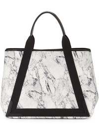 Balenciaga Cabas Medium Marble Print Tote Bag Whitenavy