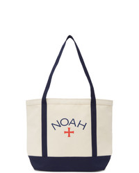 Noah NYC Off White And Navy Core Logo Tote