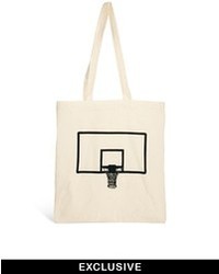 Reclaimed Vintage Basketball Canvas Tote Bag Beige