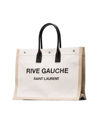 Saint Laurent White And Beige Rive Gauche Logo Canvas Bag