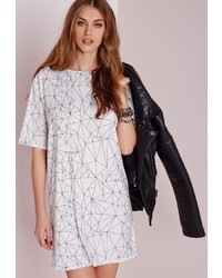 Missguided Short Sleeve Line Print T Shirt Dress Whiteblack