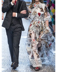 Dolce & Gabbana Cats Printed Silk Chiffon Dress
