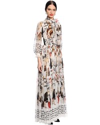 Dolce & Gabbana Cats Printed Silk Chiffon Dress