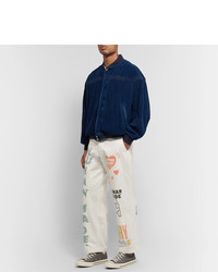 Human Made Cropped Logo Print Cotton Twill Trousers