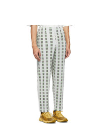 Homme Plissé Issey Miyake White And Green Graphic Stripe Trousers