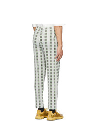 Homme Plissé Issey Miyake White And Green Graphic Stripe Trousers