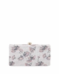 Neiman Marcus Flower Print Linen Box Clutch Bag Ivory