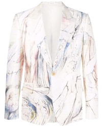 White Print Cotton Blazer