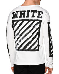 Off-White Brushed Lines Long Sleeve Graphic T Shirt Whiteblack
