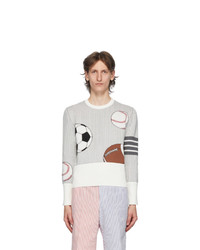 Thom Browne White And Grey 4 Bar Striped Multi Ball Icon Sweater