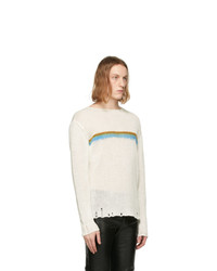 Saint Laurent White Linen Destroyed Stripe Sweater