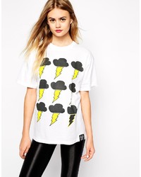 Alice Takes A Trip Oversized Boyfriend T Shirt With Clouds Cartoon Print