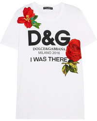 Dolce & Gabbana Appliqud Printed Cotton Jersey T Shirt White