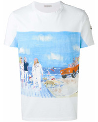 Moncler Beach Scene Print And Embroidery T Shirt