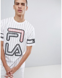 Fila Black Line Striped Declan T Shirt With Large Logo In White
