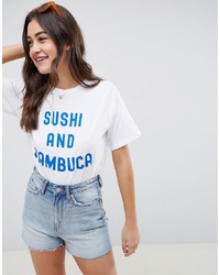 ASOS DESIGN Boxy T Shirt With Sushi And Sambuca Print