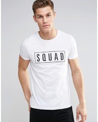 Asos Brand T Shirt With Squad Print In White