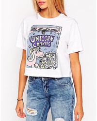 Asos Collection Cropped T Shirt With Unicorn Charms Glitter Print